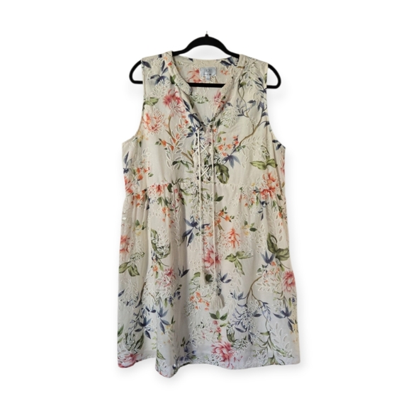 Johnny Was Jade Caprice Women Floral Lace Up Eyelet Silk Blend Mini Dress Size L - Picture 5 of 10